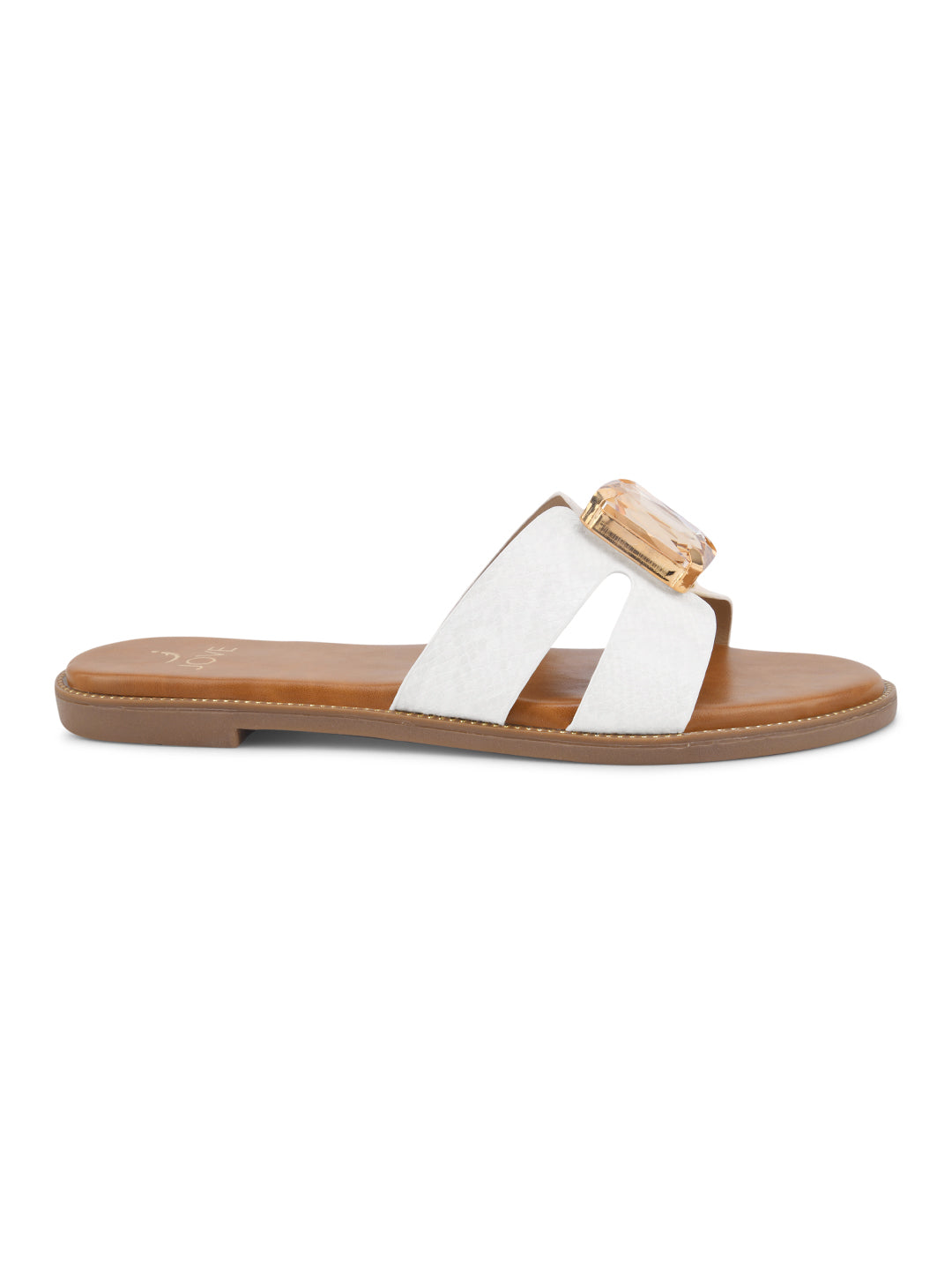Women White Embellished Open Toe Flats