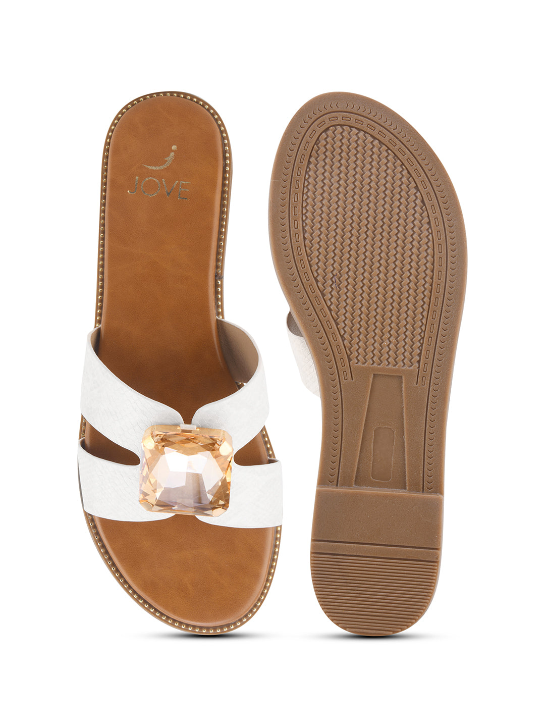 Women White Embellished Open Toe Flats