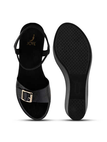 Women, Women Footwear, Black Wedges