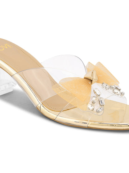 Women Gold solid Bow sandals