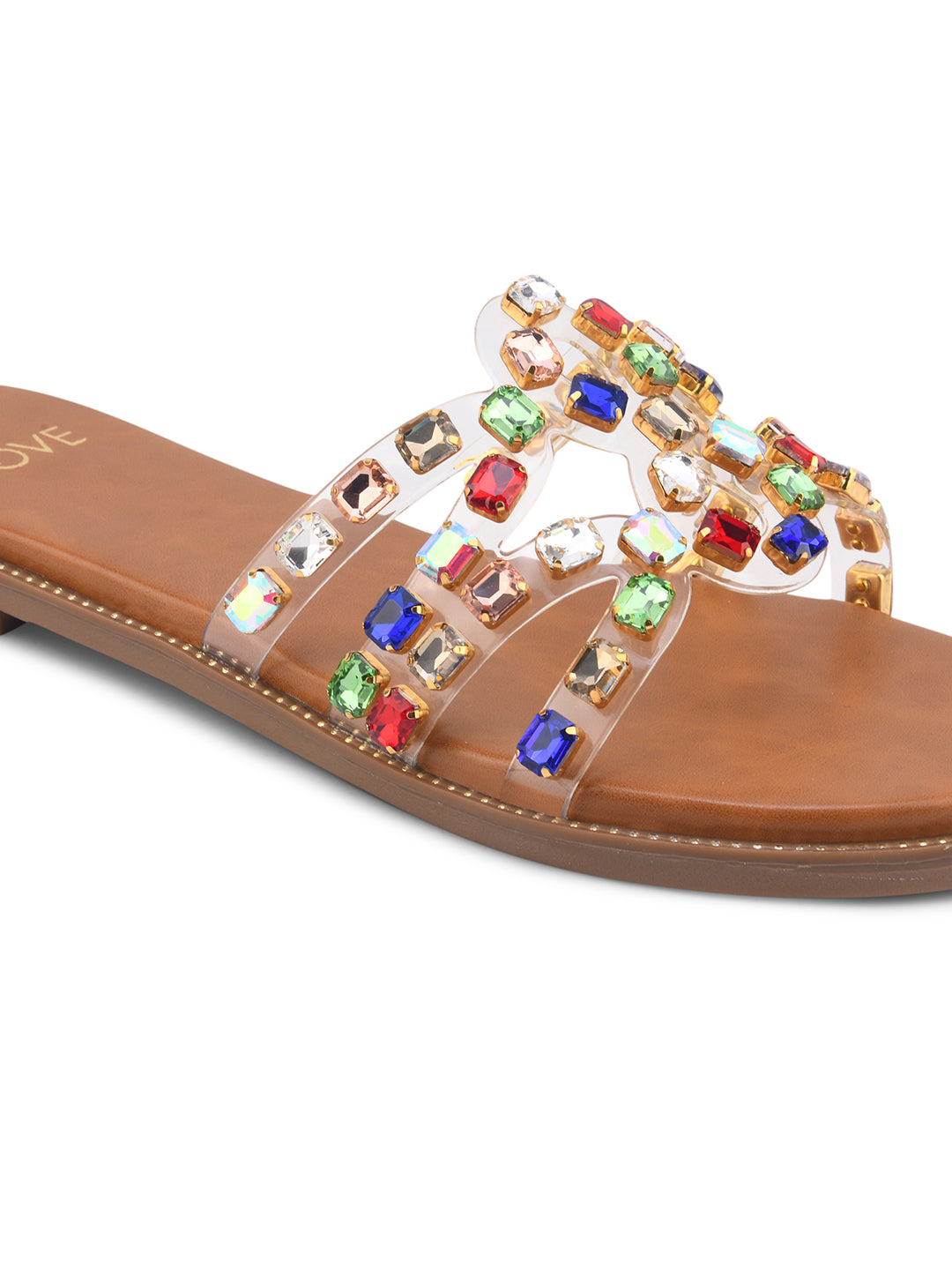 Women Multi Embellished Open Toe Flats
