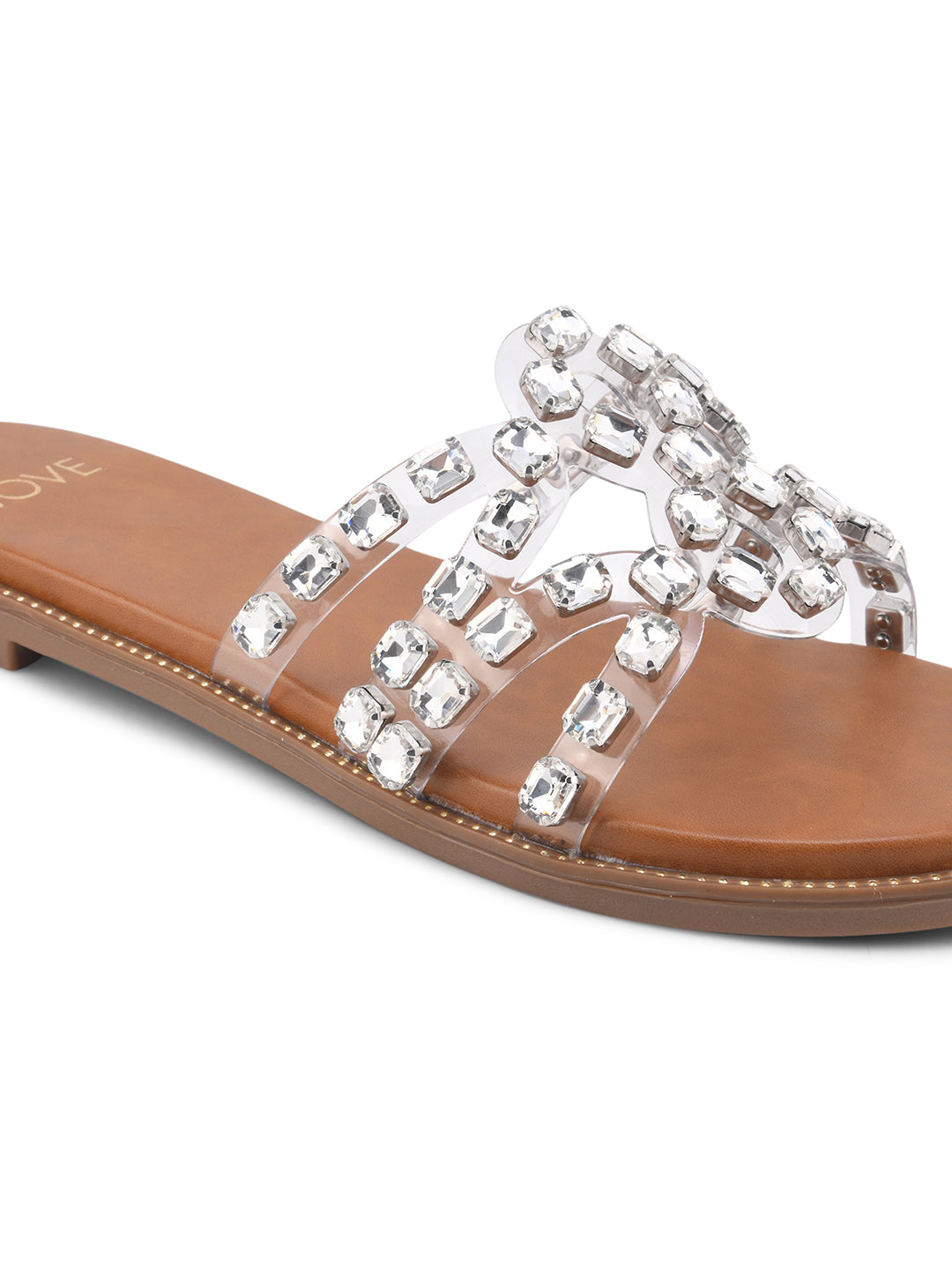 Women Silver Embellished Open Toe Flats