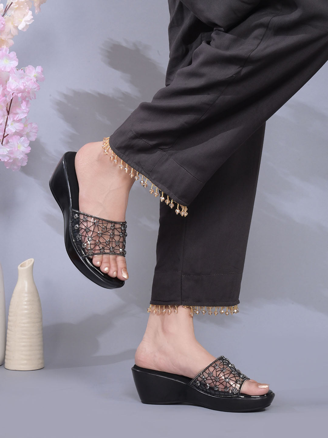 Women, Women Footwear, Black Wedges
