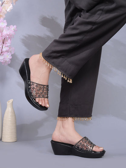 Women, Women Footwear, Black Wedges