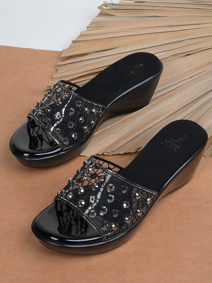 Women, Women Footwear, Black Wedges