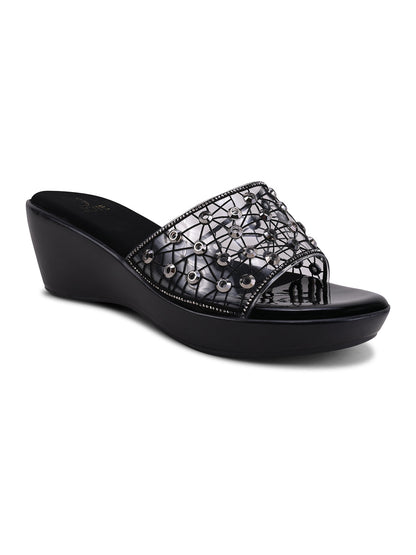 Women, Women Footwear, Black Wedges