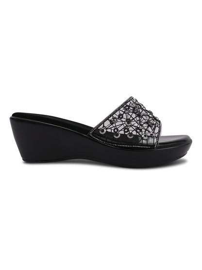 Women, Women Footwear, Black Wedges