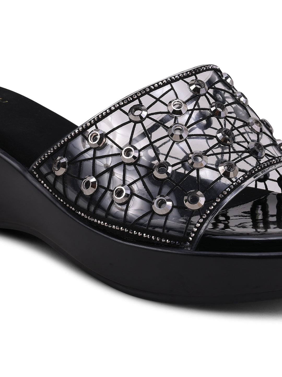 Women Black Embellished Wedges