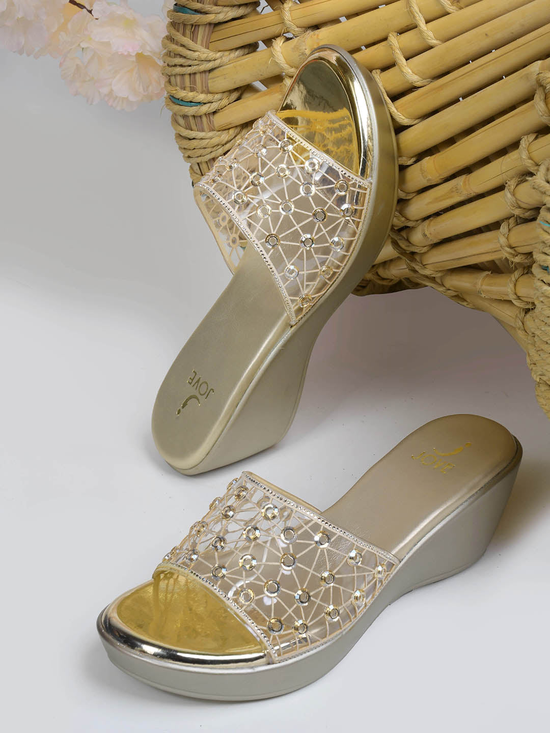 Women, Women Footwear, Gold Wedges