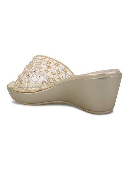 Women, Women Footwear, Gold Wedges