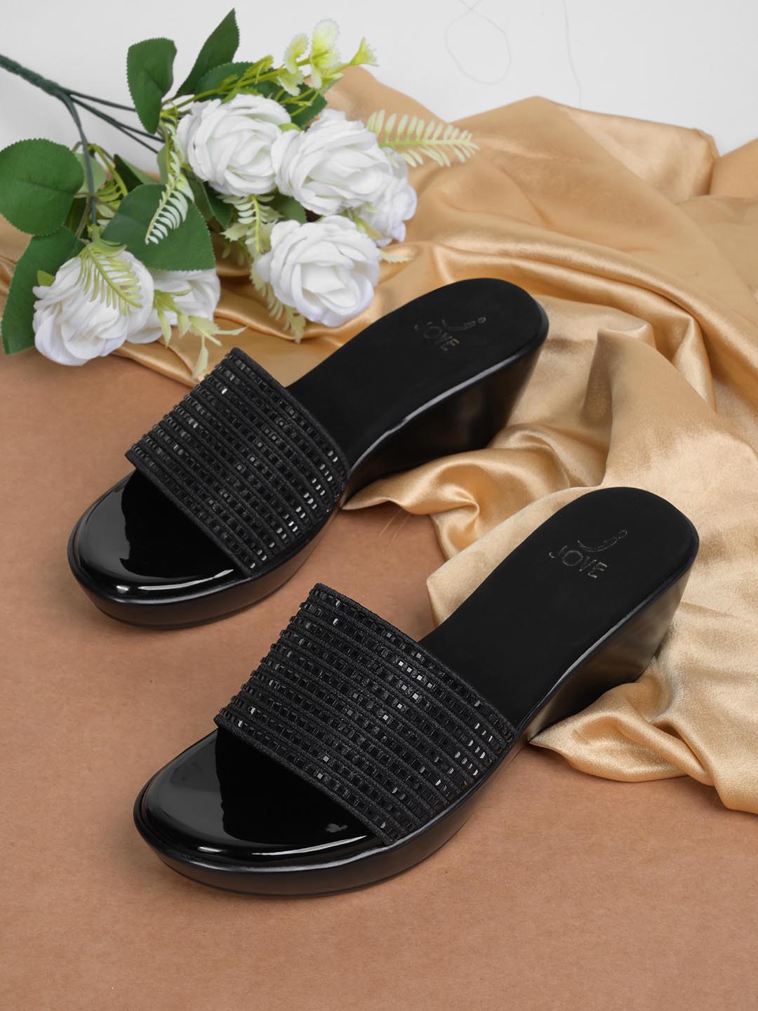 Women, Women Footwear, Black Wedges