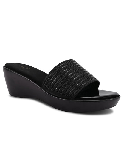 Women, Women Footwear, Black Wedges