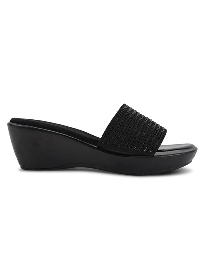 Women, Women Footwear, Black Wedges