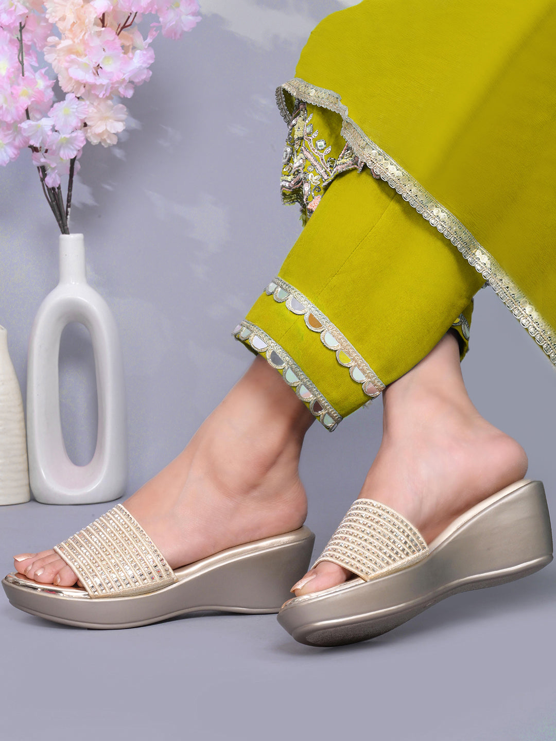 Women, Women Footwear, Gold Wedges