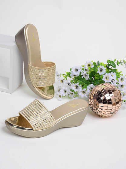 Women, Women Footwear, Gold Wedges