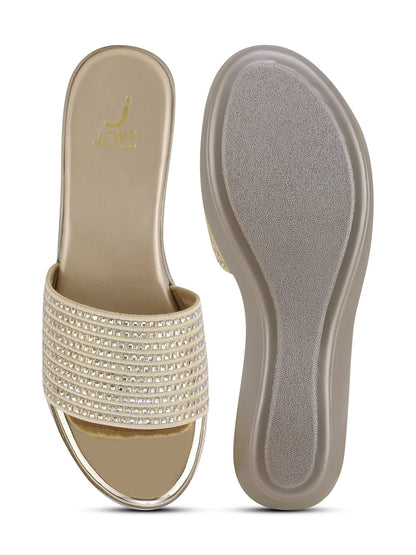 Women, Women Footwear, Gold Wedges