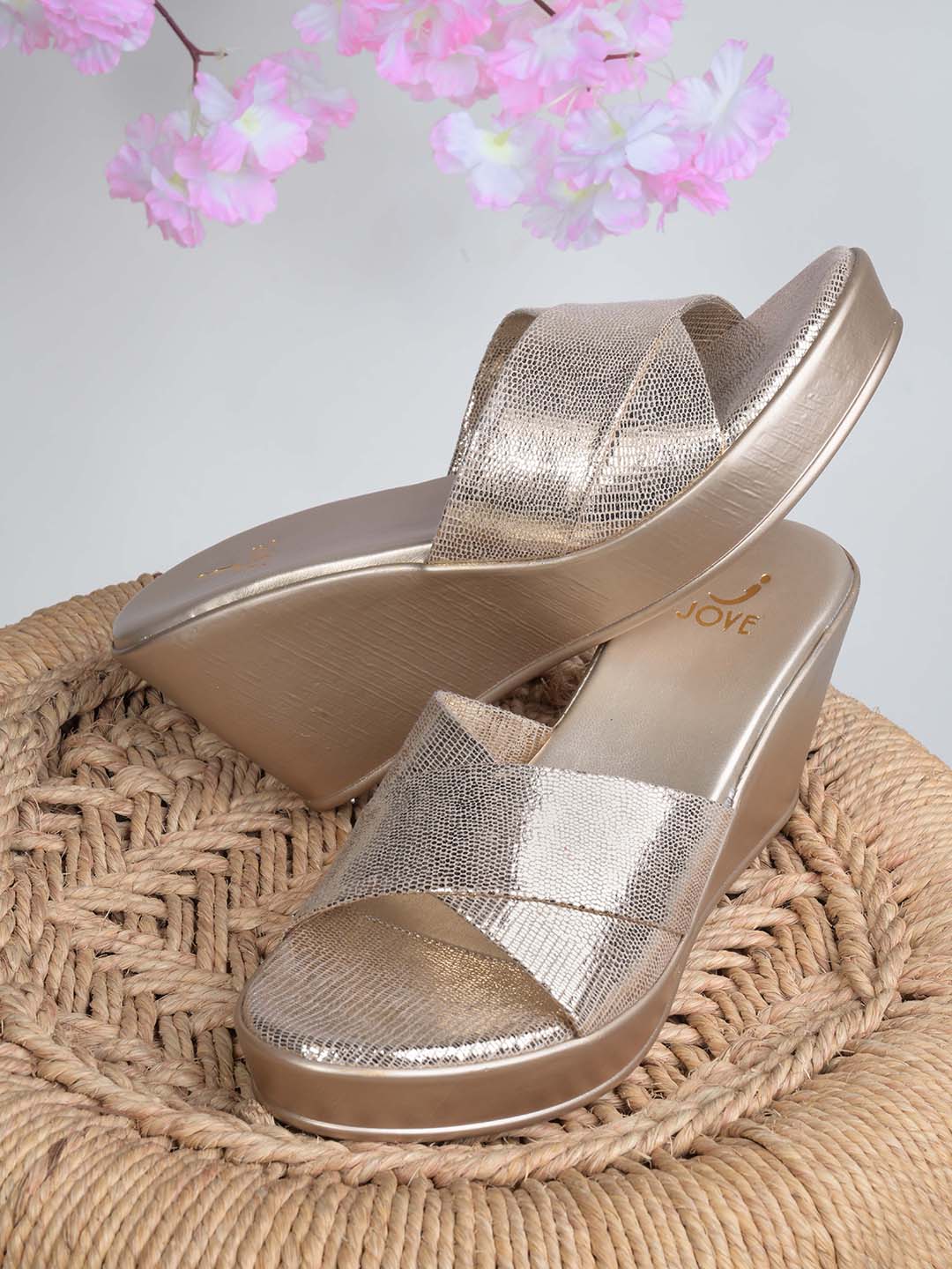 Women, Women Footwear, Gold Wedges