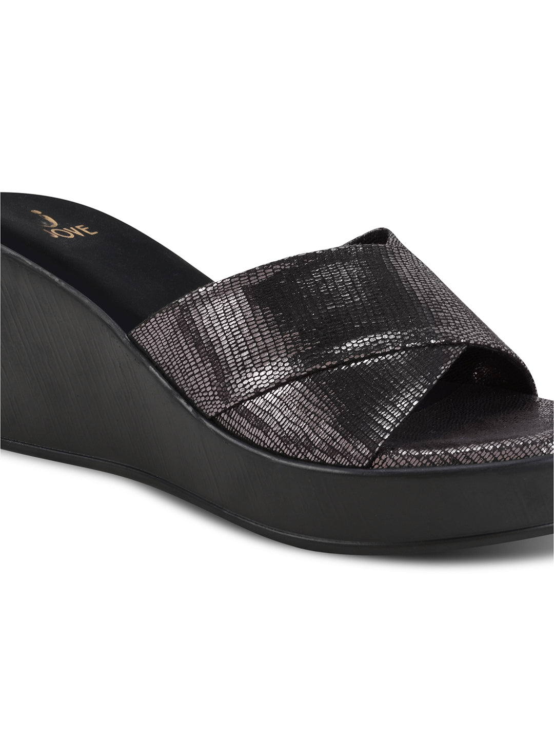 Women Charcoal Grey Metallic Wedges