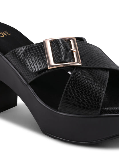 Women Black Textured Sandals