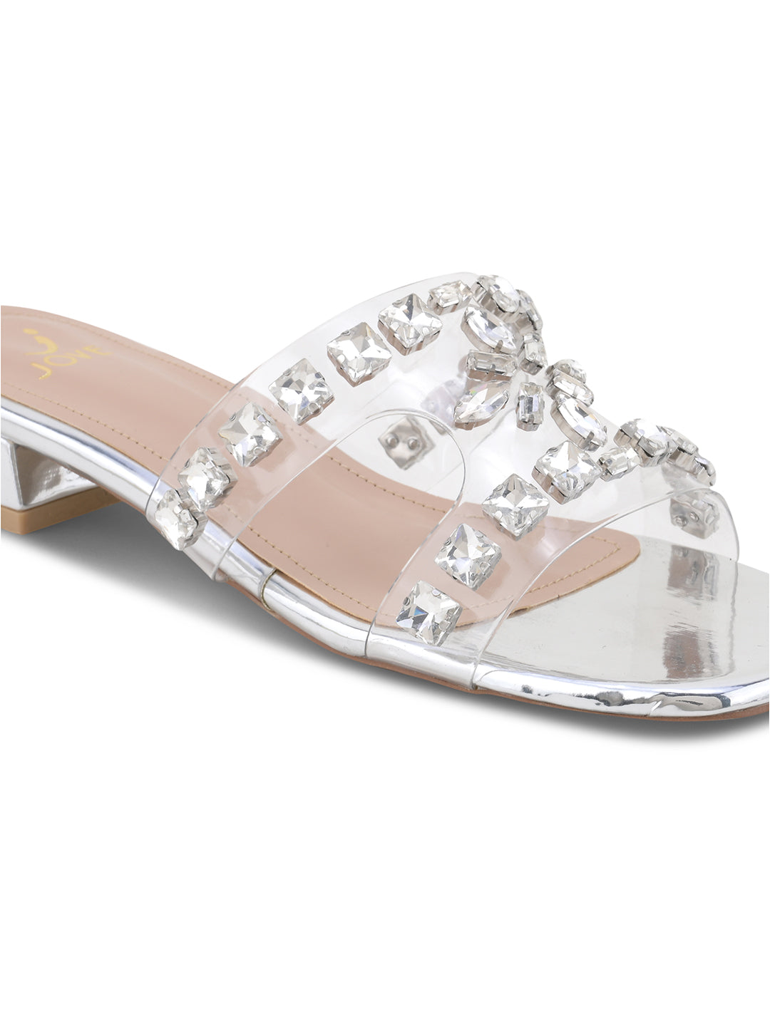 Women Silver Embellished Open Toe Flats