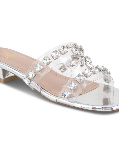 Women Silver Embellished Open Toe Flats