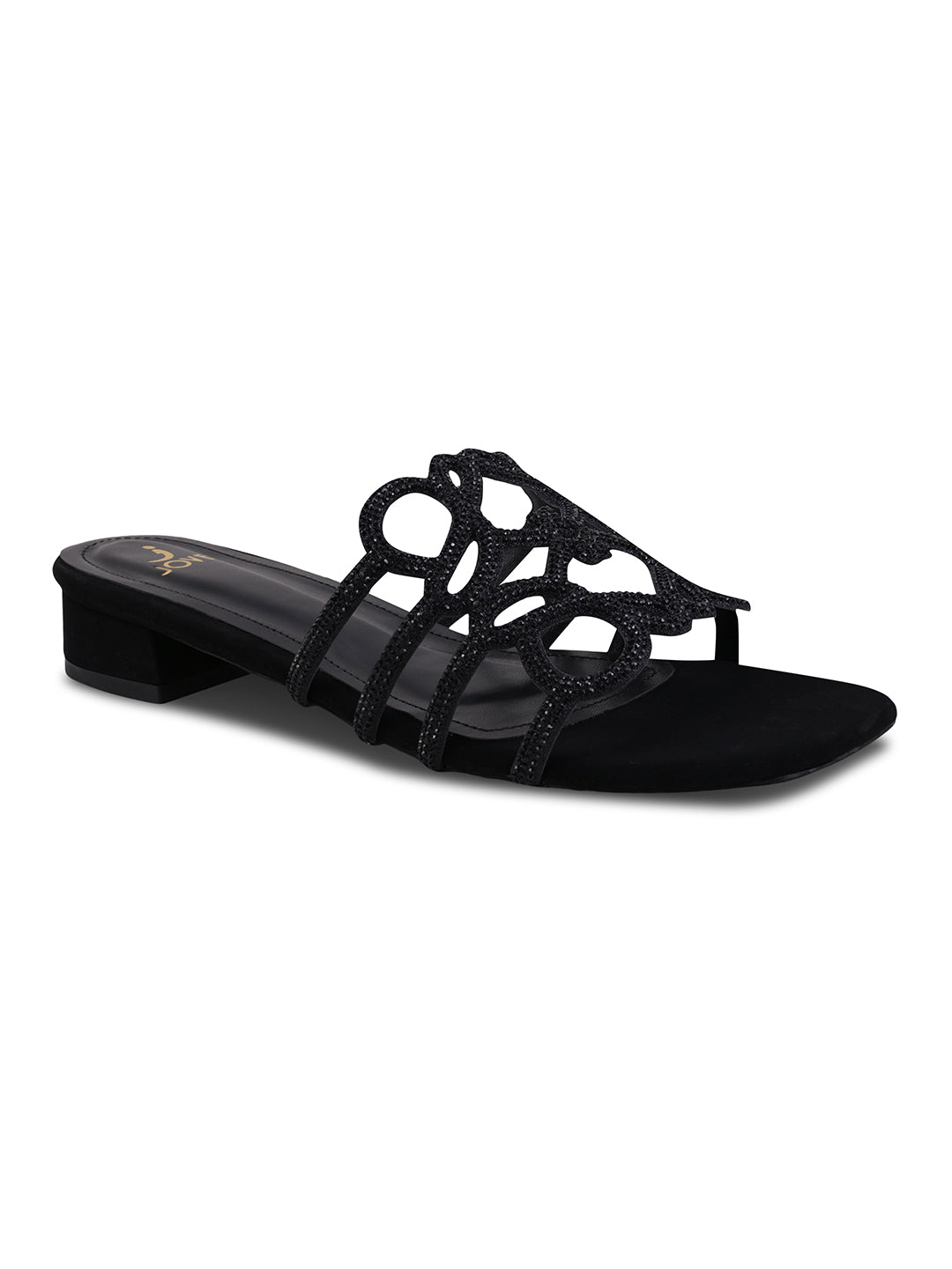 Women, Women Footwear, Black Open Toe Flats