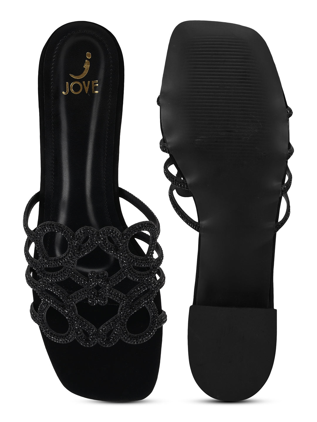 Women, Women Footwear, Black Open Toe Flats