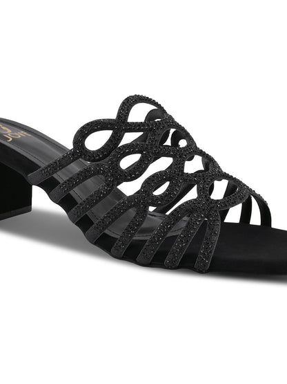 Women Black Embellished Sandals