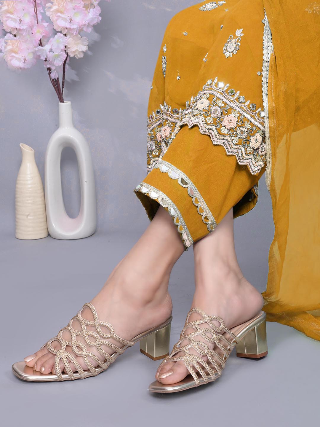 Women, Women Footwear, Gold Sandals