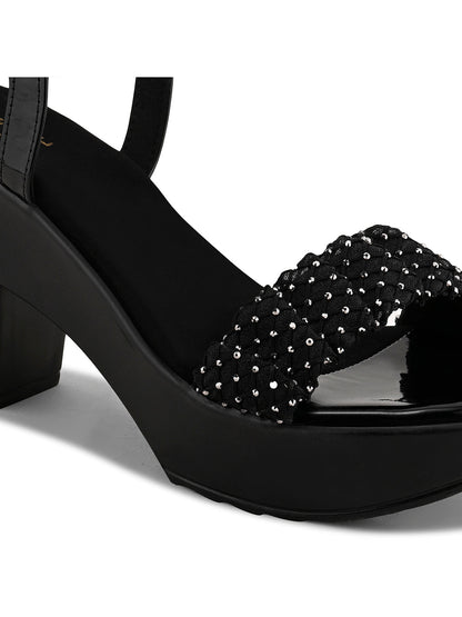 Women Black Embellished Sandals