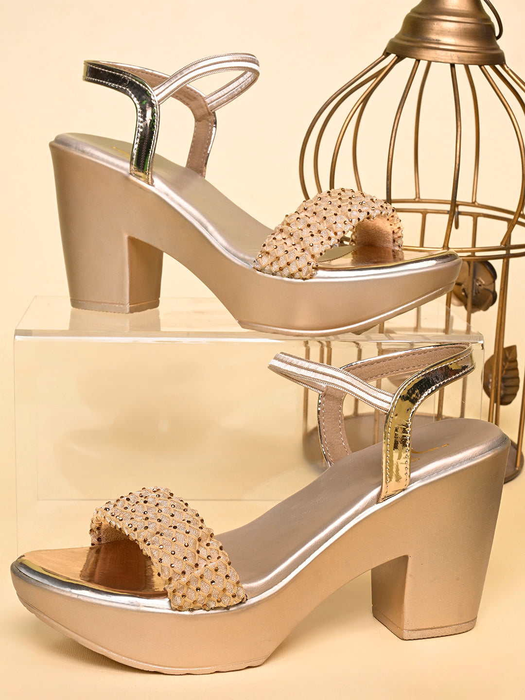 Women, Women Footwear, Gold Sandals