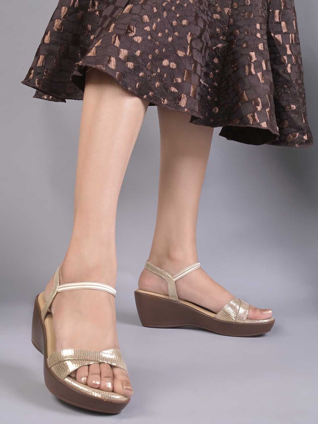 Women, Women Footwear, Gold Sandals