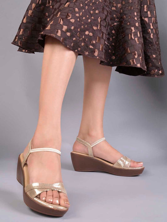 Women, Women Footwear, Gold Sandals
