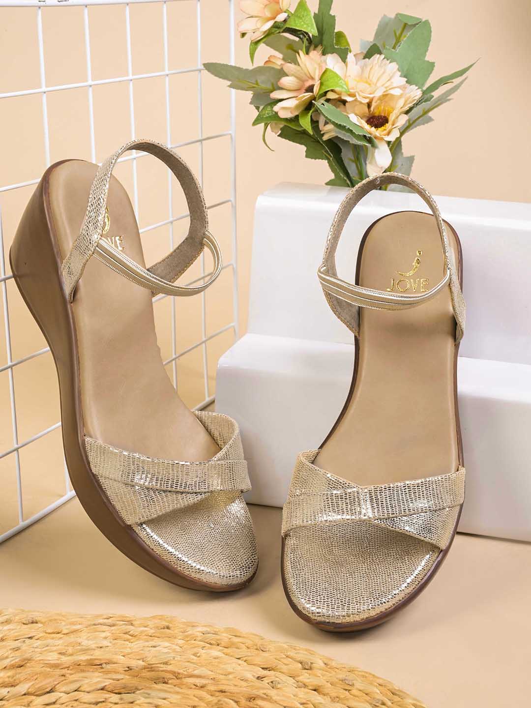 Women, Women Footwear, Gold Sandals