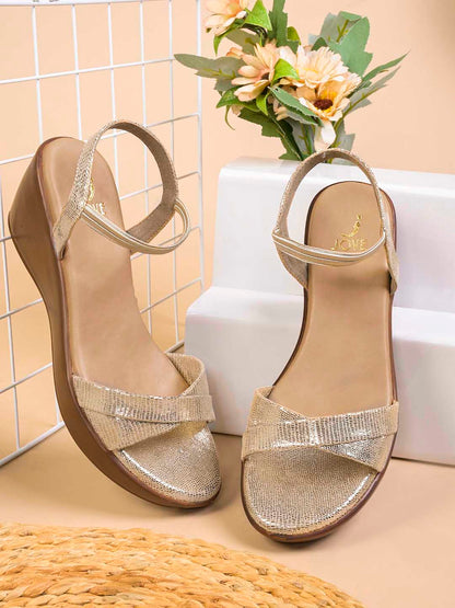 Women, Women Footwear, Gold Sandals