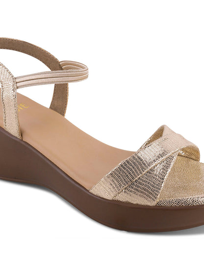 Women Gold Textured Metallic Sandals