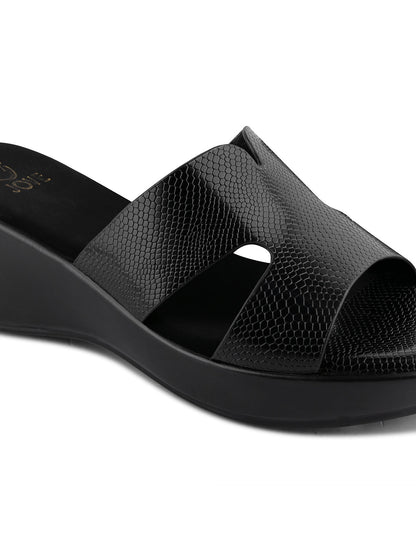 Women Black Animal Print Wedges
