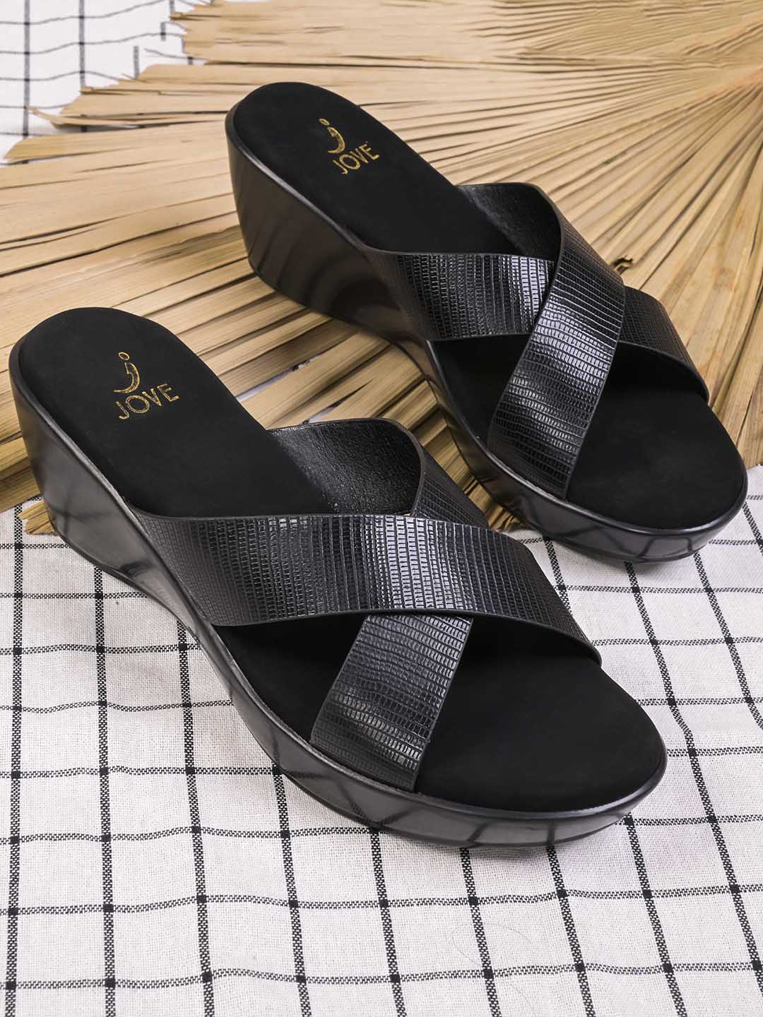 Women, Women Footwear, Black Wedges