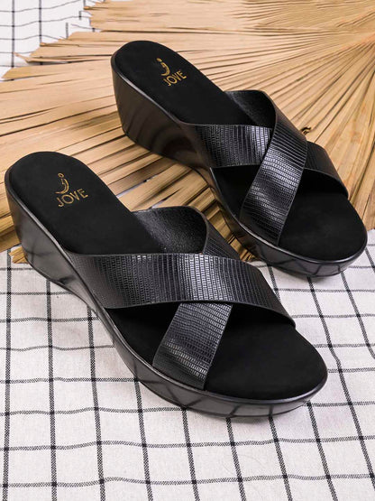 Women, Women Footwear, Black Wedges