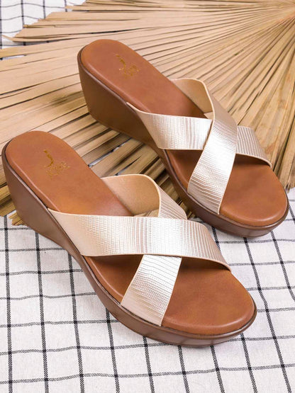 Women, Women Footwear, Gold Wedges