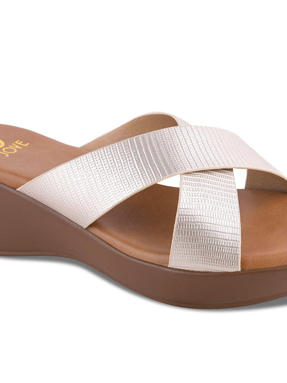 Women Gold Textured Wedges