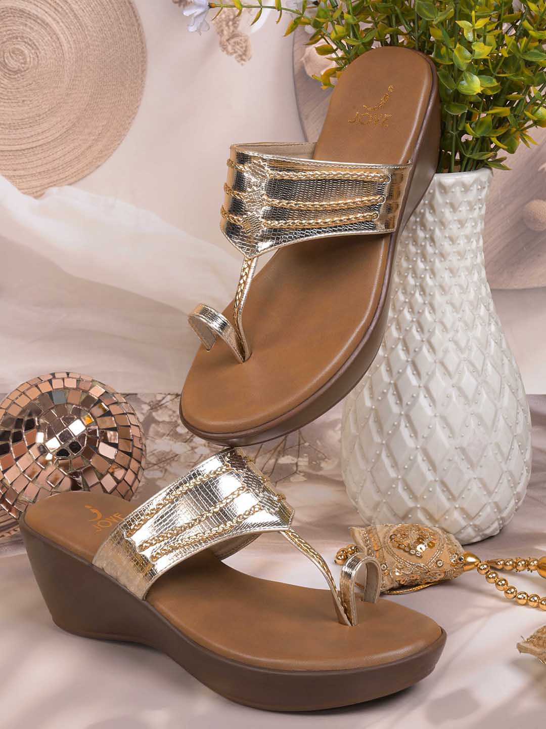 Women, Women Footwear, Gold Wedges