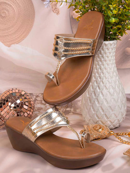 Women, Women Footwear, Gold Wedges