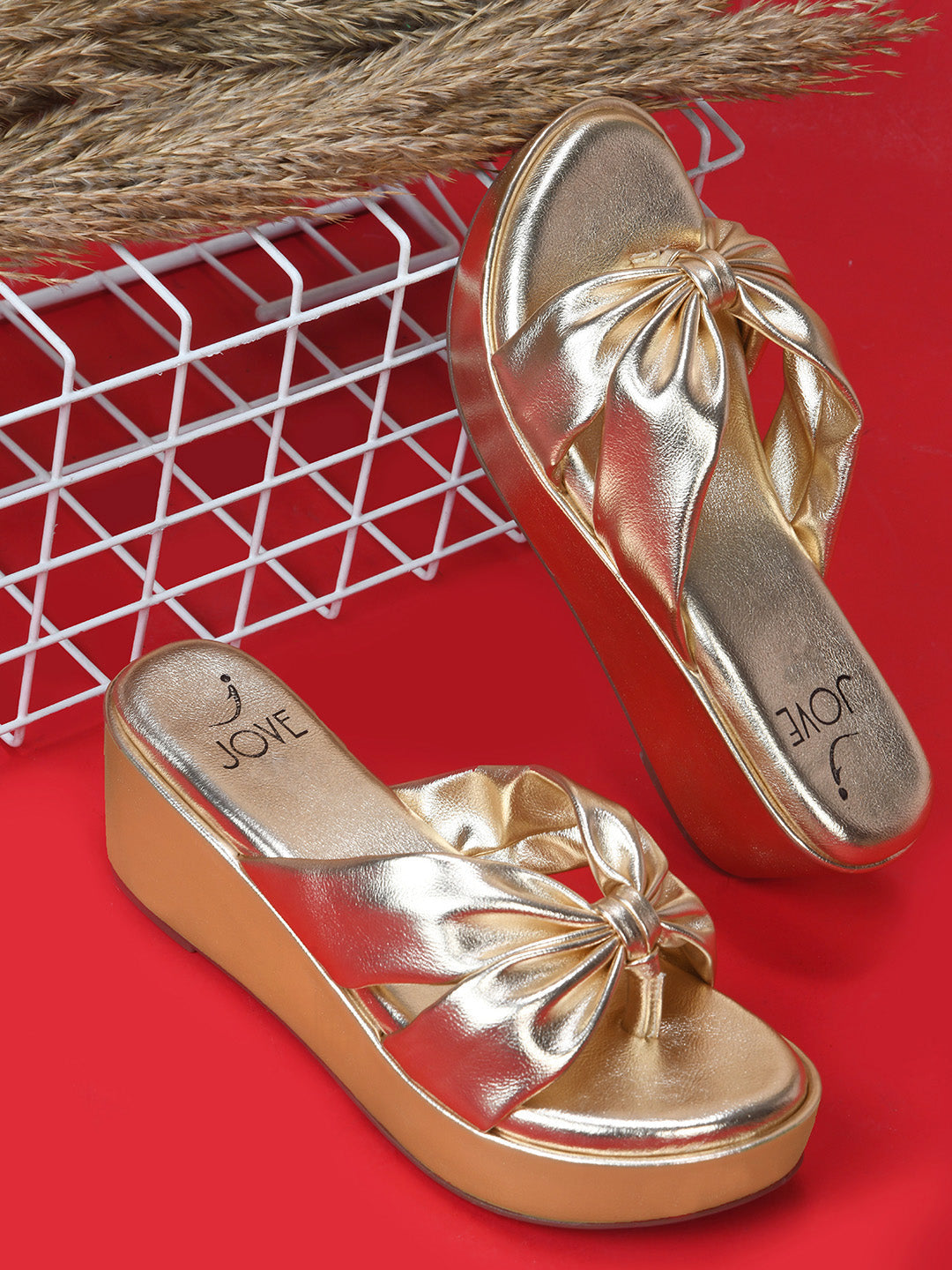 Women, Women Footwear, Gold Wedges