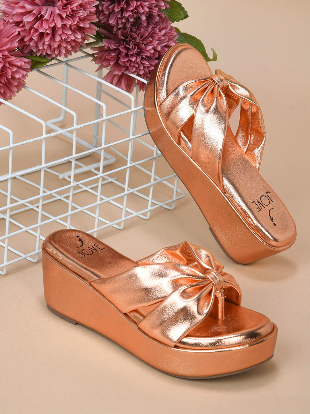 Women, Women Footwear, Rose Gold Wedges