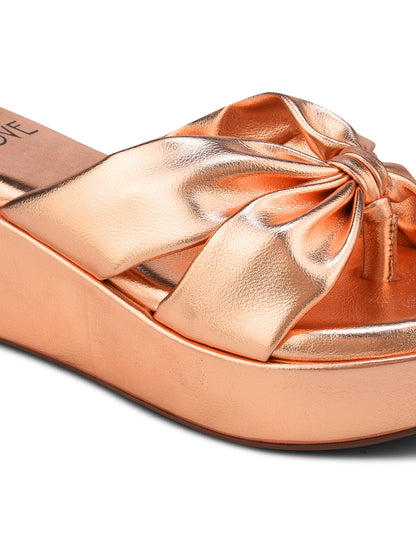 Women Rose Gold Metallic Wedges
