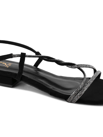 Women Black Embellished Sandals