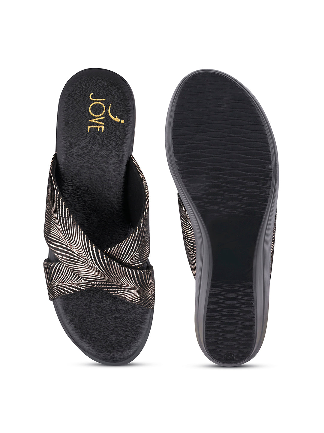 Women Black & Rose Gold Wedges