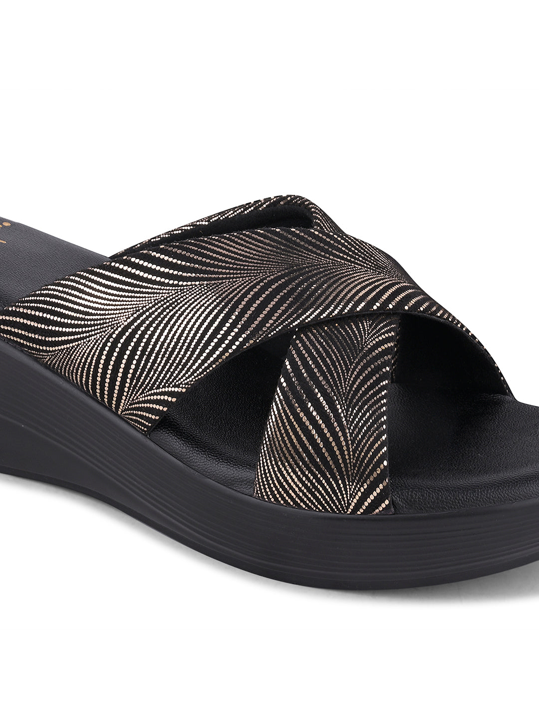 Women Black & Rose Gold Wedges