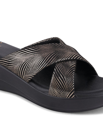 Women Black & Rose Gold Wedges